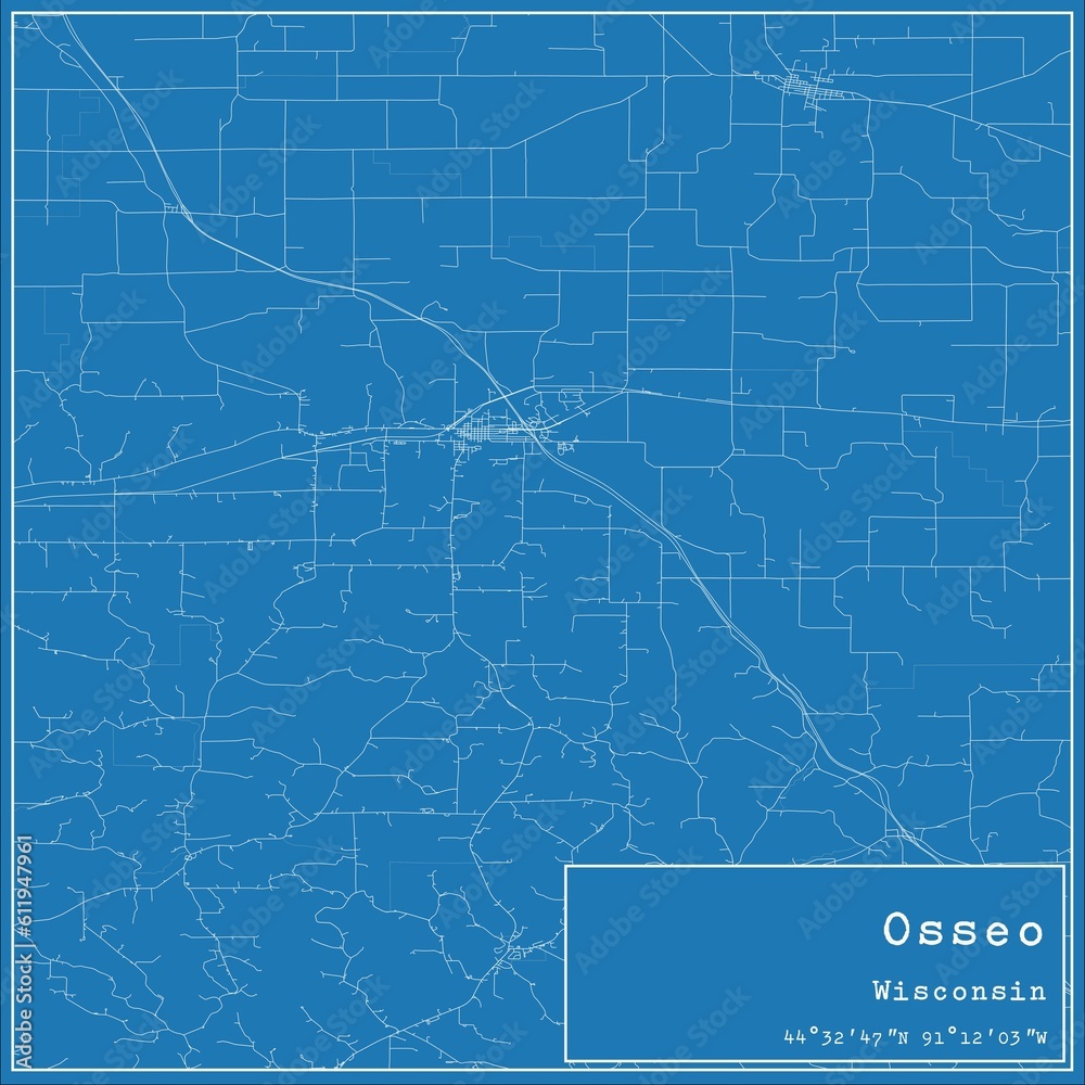 Blueprint US city map of Osseo, Wisconsin.