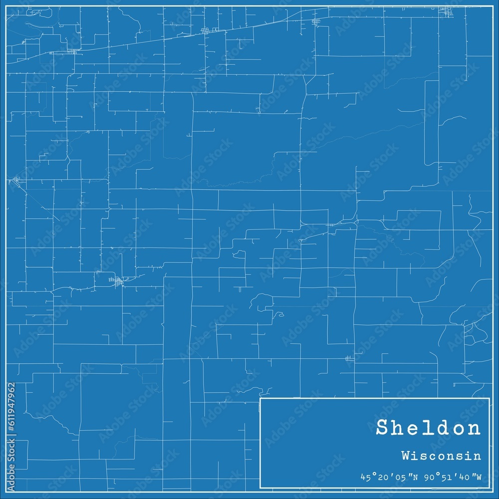 Blueprint US city map of Sheldon, Wisconsin. Blueprint US city map of Sheldon, Wisconsin.