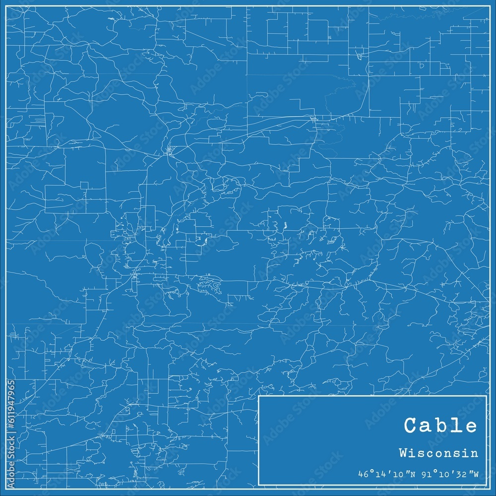 Blueprint US city map of Cable, Wisconsin.