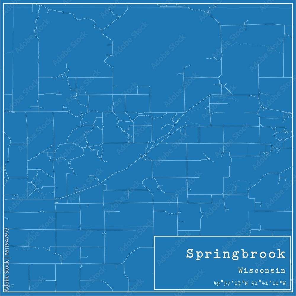 Blueprint US city map of Springbrook, Wisconsin. Blueprint US city map of Springbrook, Wisconsin.
