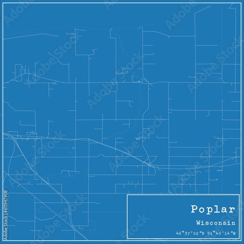 Blueprint US city map of Poplar, Wisconsin.