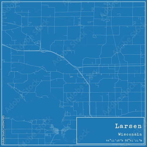 Blueprint US city map of Larsen, Wisconsin.