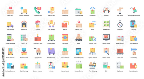Logistic Flat Icons Logistics Shipping Delivery Color Iconset 50 Vector Icons