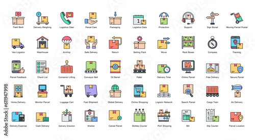 Logistic Line Color Icons Logistics Shipping Delivery Filled Outline Iconset 50 Vector Icons