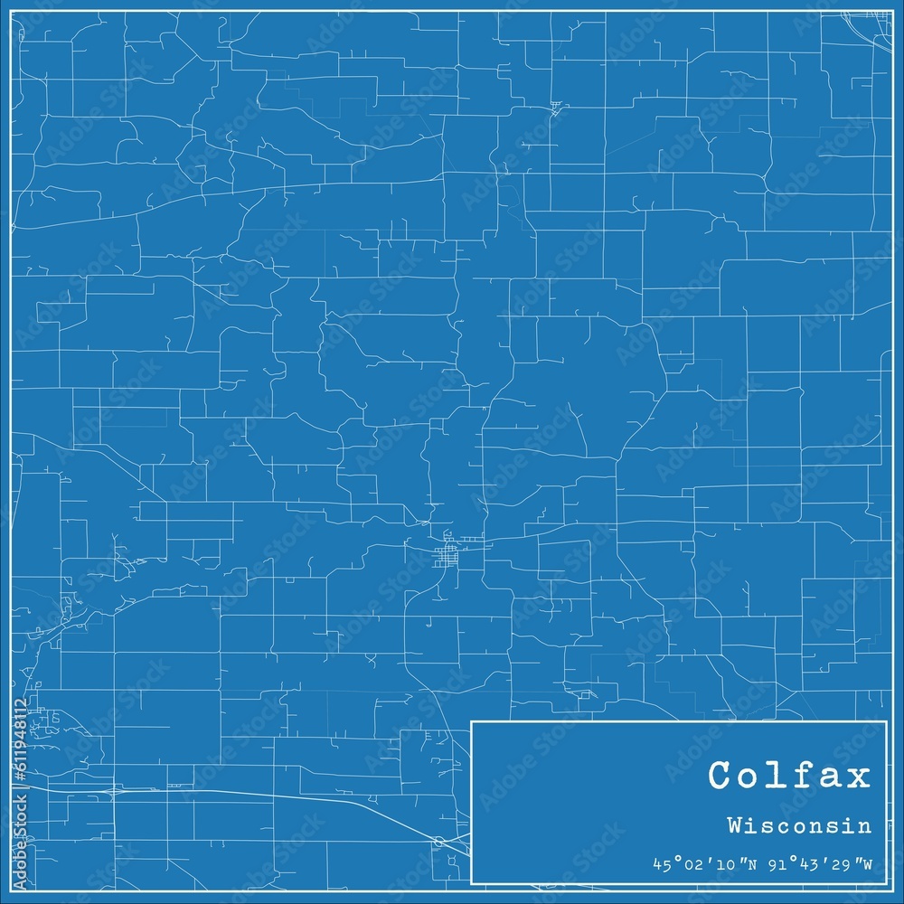 Blueprint US city map of Colfax, Wisconsin.
