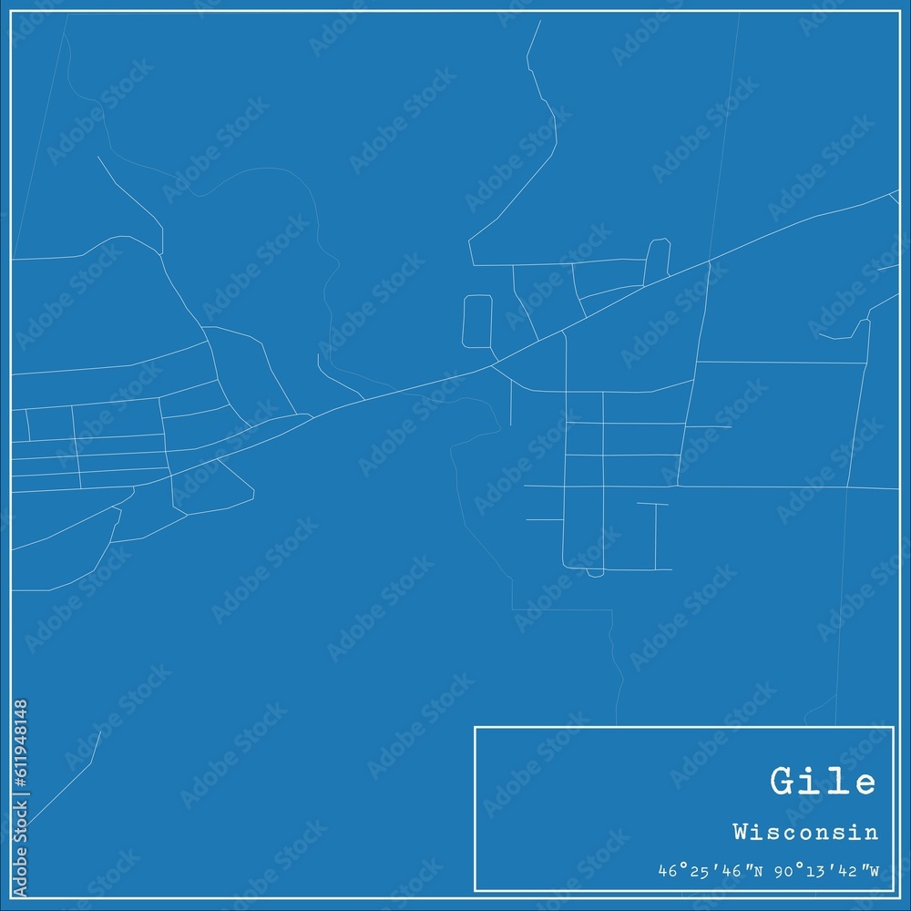 Blueprint US city map of Gile, Wisconsin.