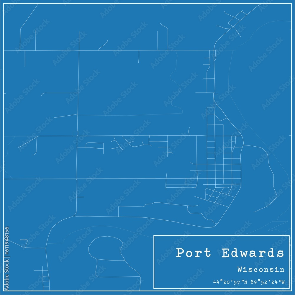 Blueprint US city map of Port Edwards, Wisconsin.