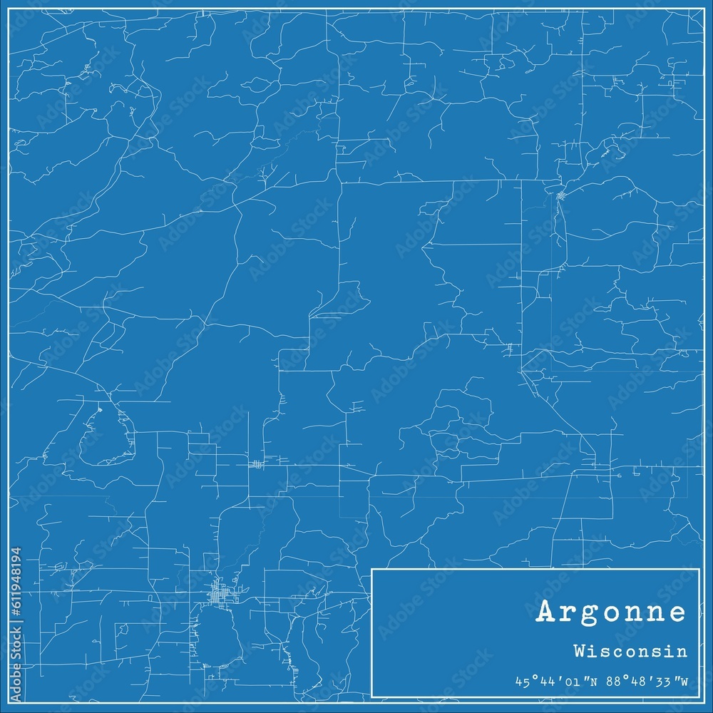 Blueprint US city map of Argonne, Wisconsin. Stock Illustration Adobe