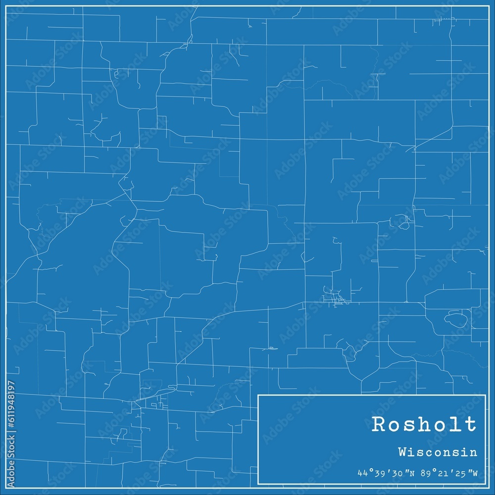 Blueprint US city map of Rosholt, Wisconsin.