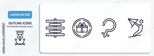 signs outline icons set. signs thin line icons pack included align center, gift shop, ceres, kitesurf vector.