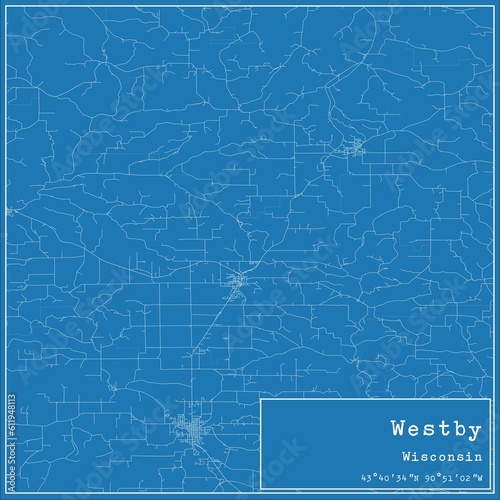 Blueprint US city map of Westby, Wisconsin.