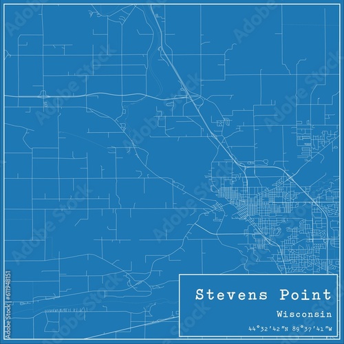 Blueprint US city map of Stevens Point, Wisconsin. photo