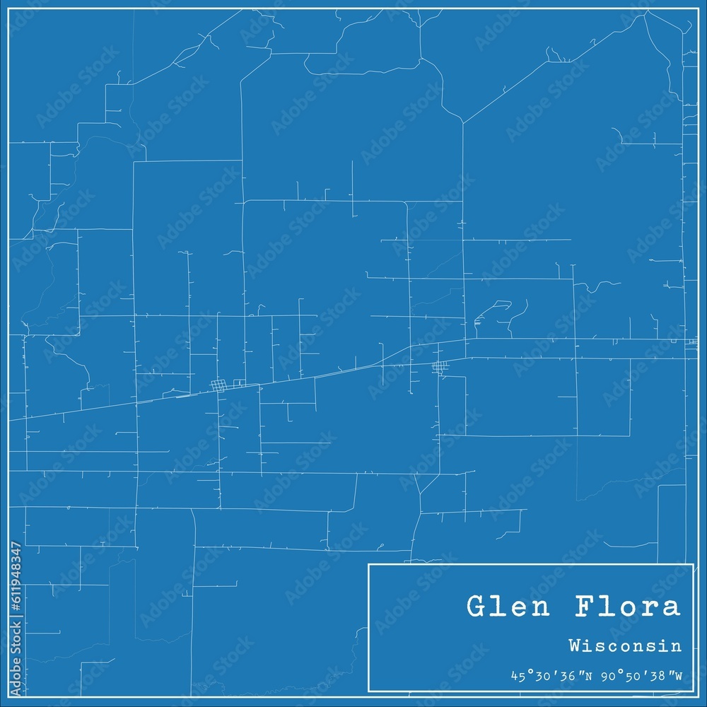 Blueprint US city map of Glen Flora, Wisconsin.