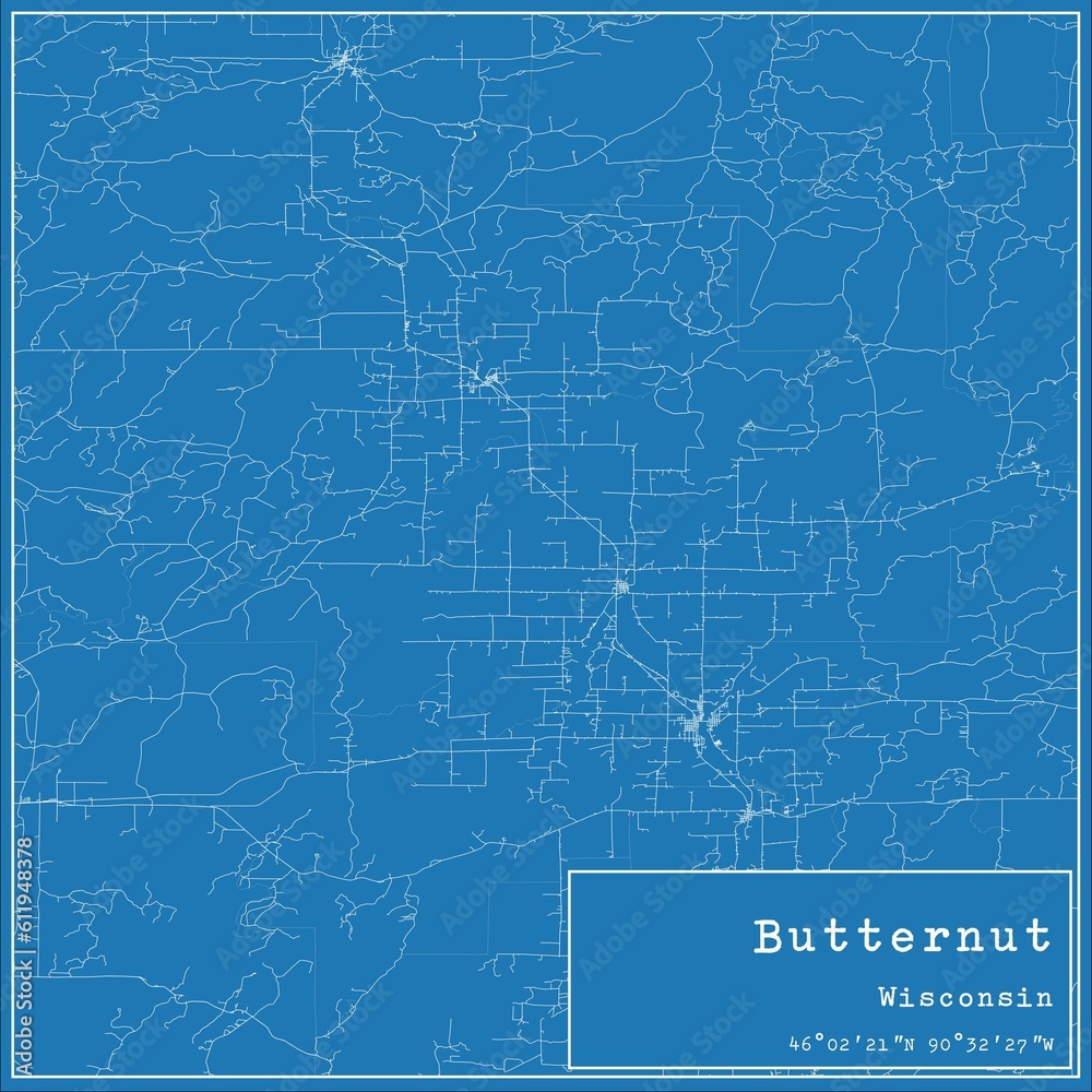 Obraz premium Blueprint US city map of Butternut, Wisconsin.