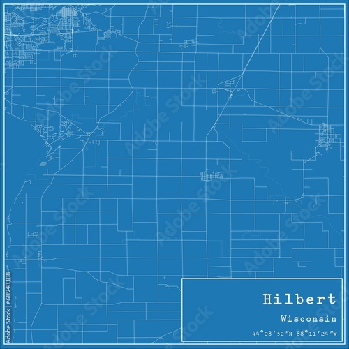 Blueprint US city map of Hilbert  Wisconsin.