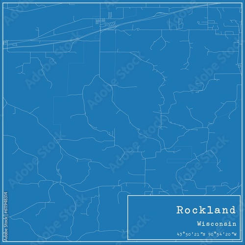 Blueprint US city map of Rockland, Wisconsin.