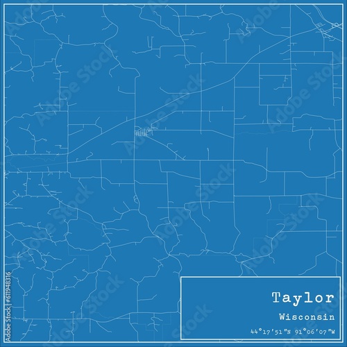 Blueprint US city map of Taylor, Wisconsin.