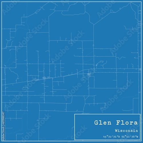 Blueprint US city map of Glen Flora, Wisconsin.