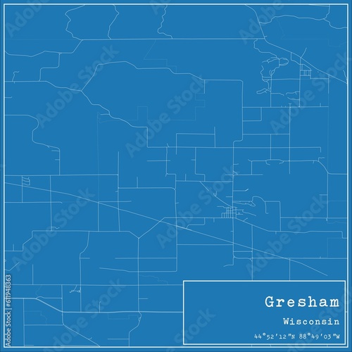 Blueprint US city map of Gresham, Wisconsin. photo