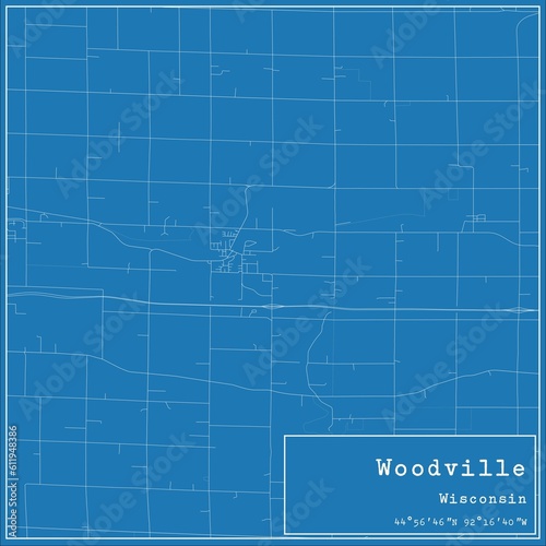 Blueprint US city map of Woodville, Wisconsin. © Rezona