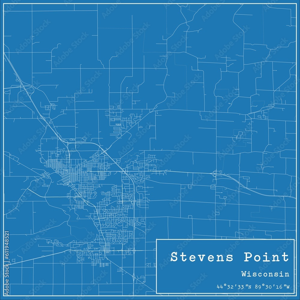 Blueprint US city map of Stevens Point, Wisconsin. Blueprint US city map of Stevens Point, Wisconsin.