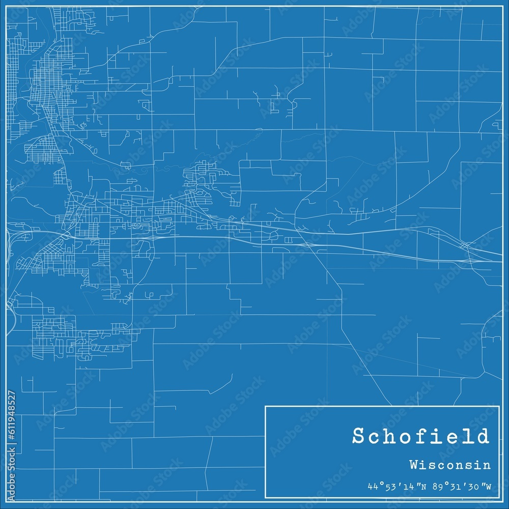 Blueprint US city map of Schofield, Wisconsin.