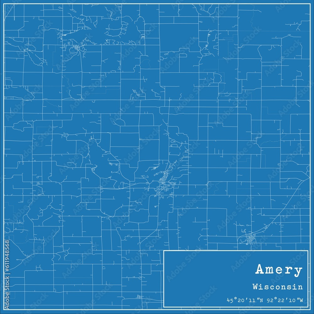 Fototapeta premium Blueprint US city map of Amery, Wisconsin.