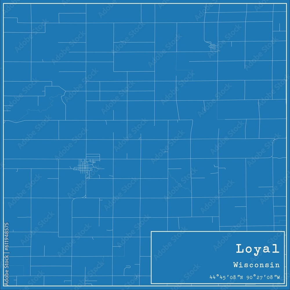 Blueprint US city map of Loyal, Wisconsin.