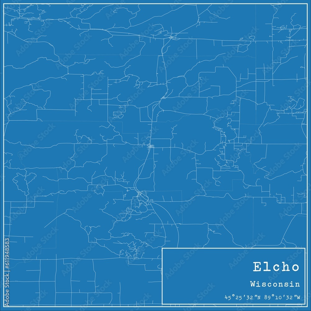 Blueprint US city map of Elcho, Wisconsin.