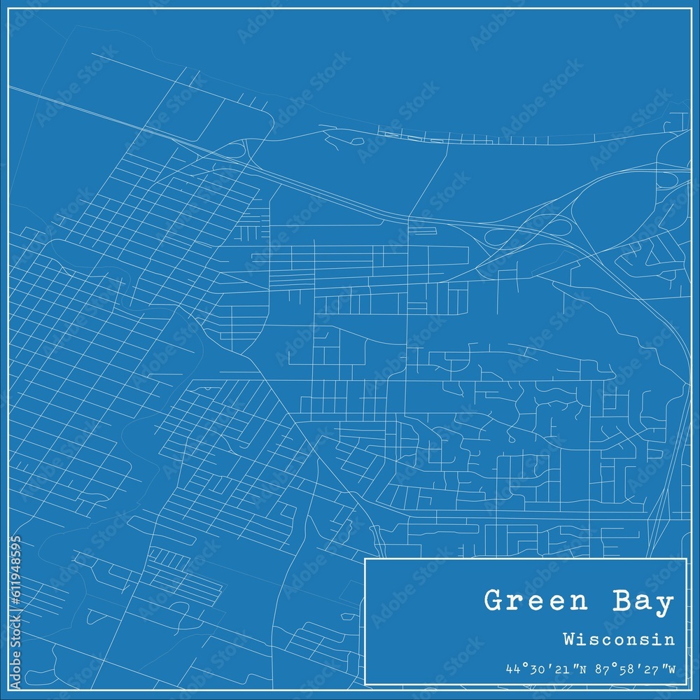Blueprint US city map of Green Bay, Wisconsin.