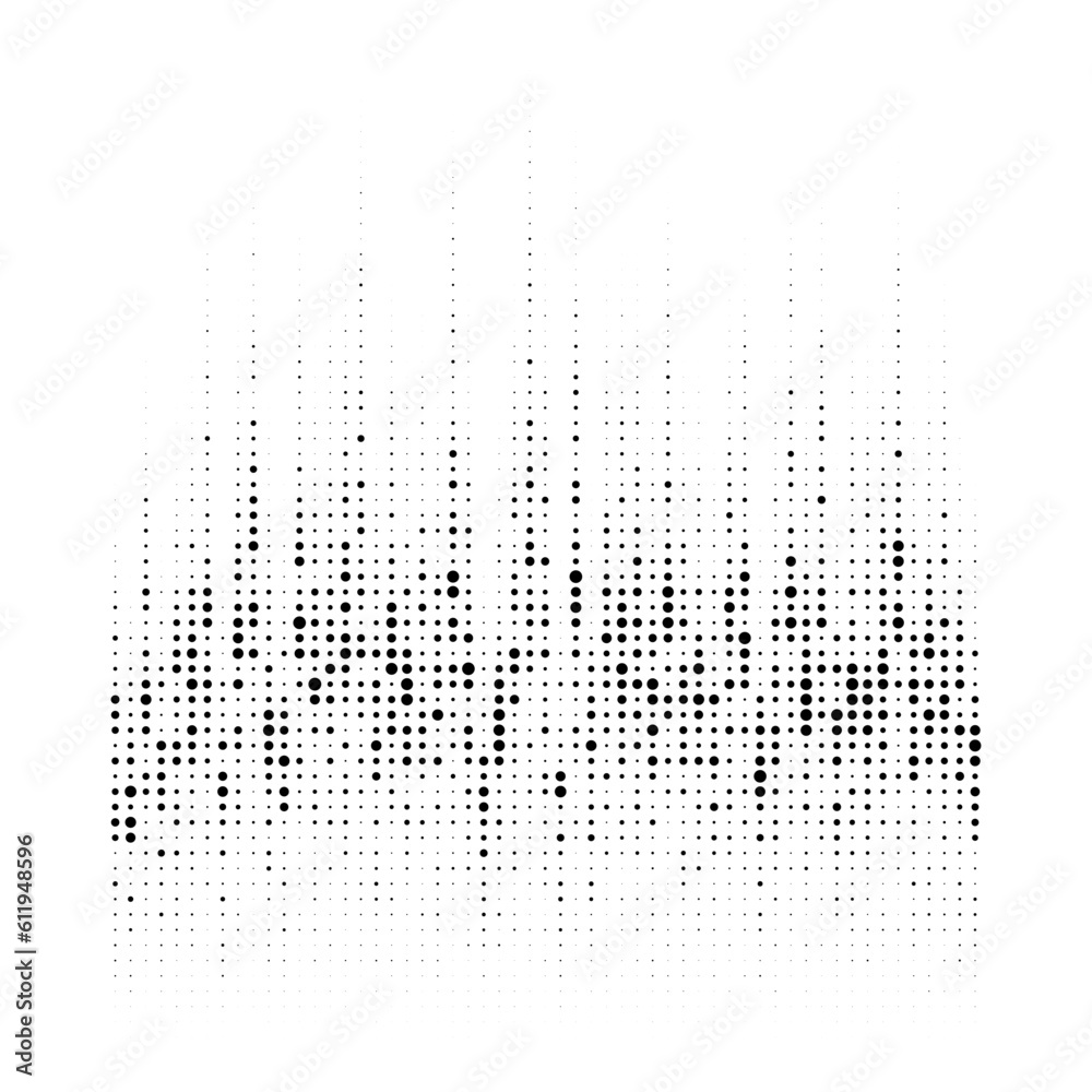 Grunge halftone dots gradient texture background. Black and white random circle dots pattern. Spotted vector illustration