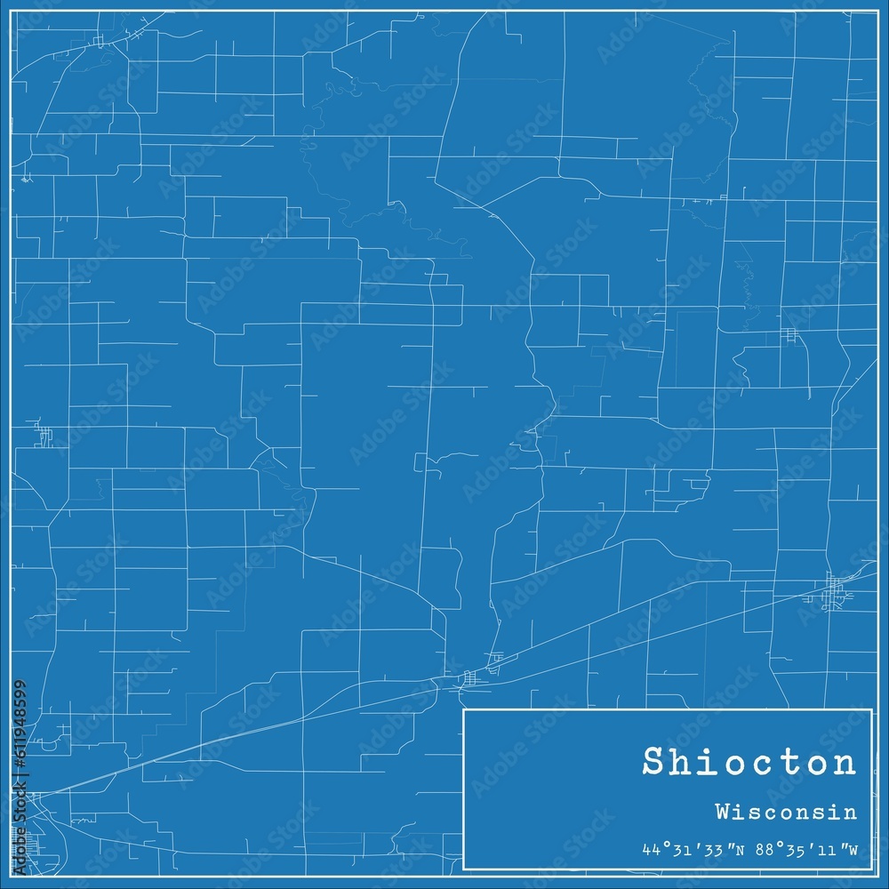 Blueprint US city map of Shiocton, Wisconsin.