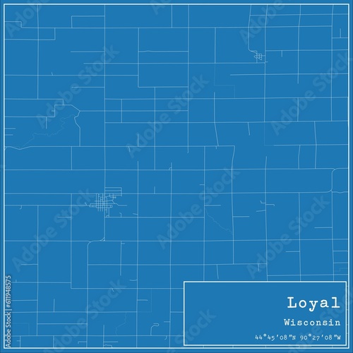 Blueprint US city map of Loyal  Wisconsin.