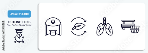 sauna outline icons set. sauna thin line icons pack included caldarium, fresh air supply, respiration, banja vector.
