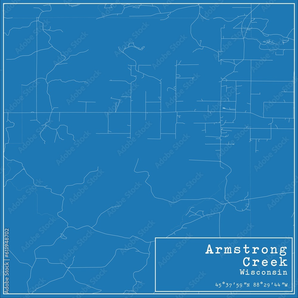 Blueprint US city map of Armstrong Creek, Wisconsin.