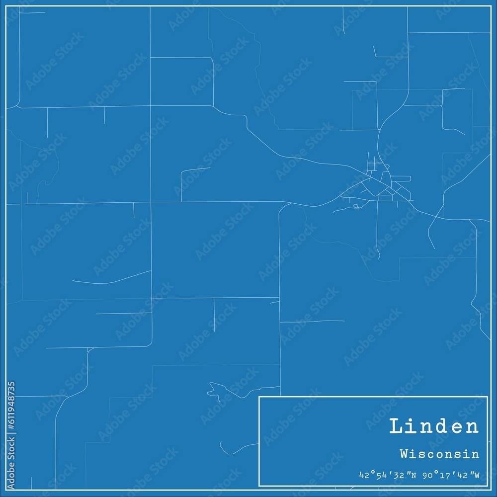 Blueprint US city map of Linden, Wisconsin.