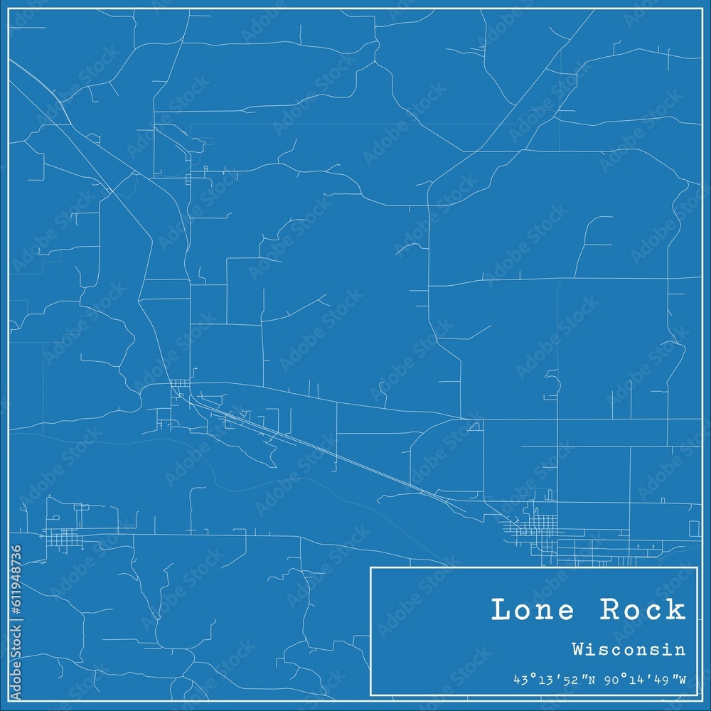Blueprint US city map of Lone Rock, Wisconsin.