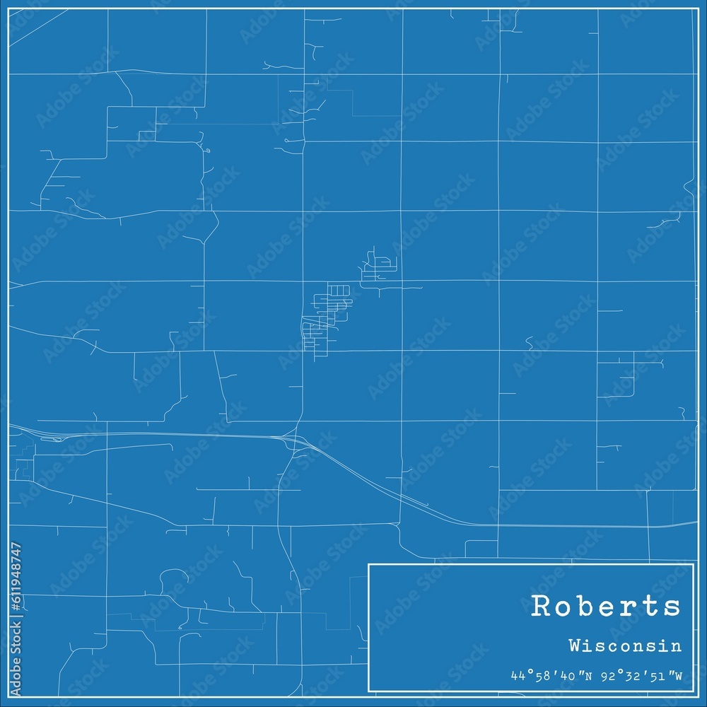 Blueprint US city map of Roberts, Wisconsin.