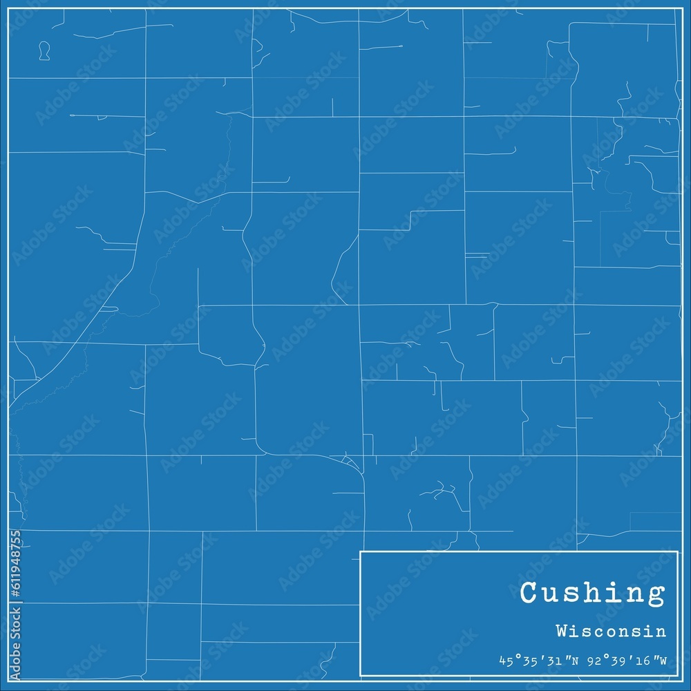 Obraz premium Blueprint US city map of Cushing, Wisconsin.