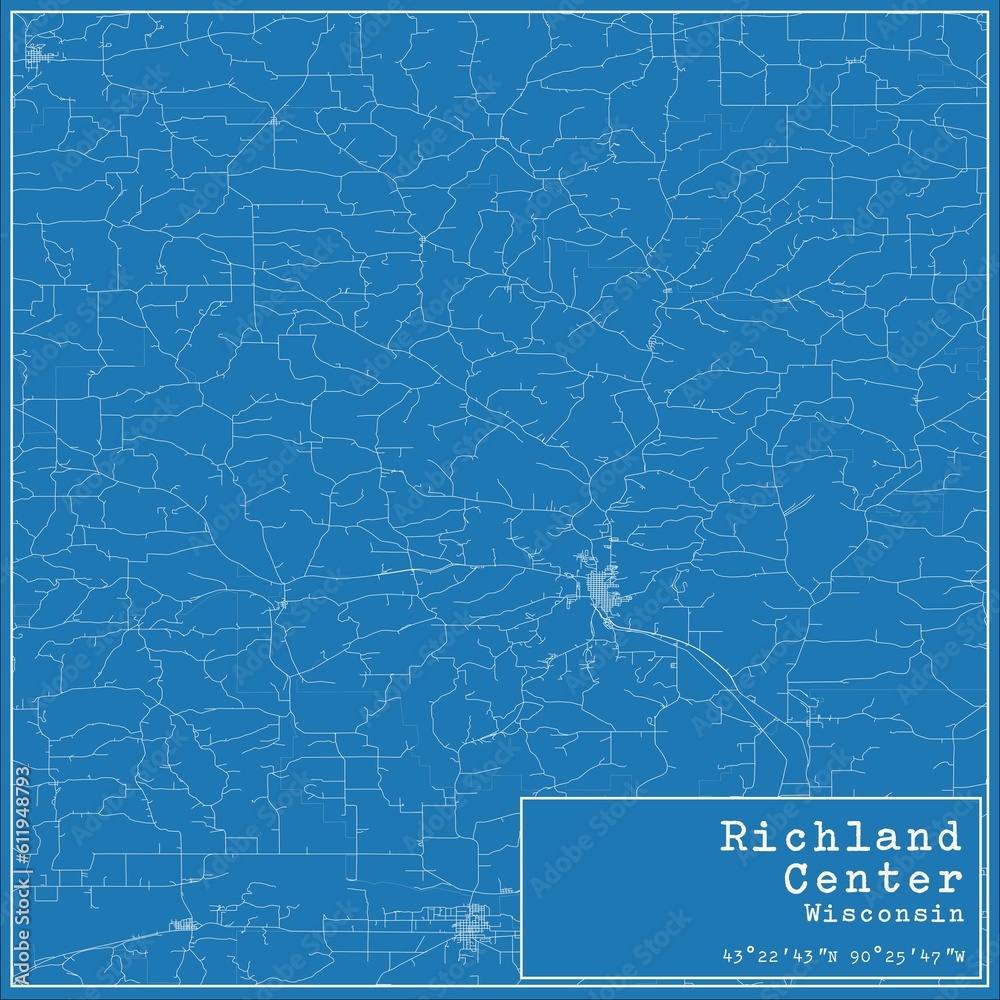 Blueprint US city map of Richland Center, Wisconsin.