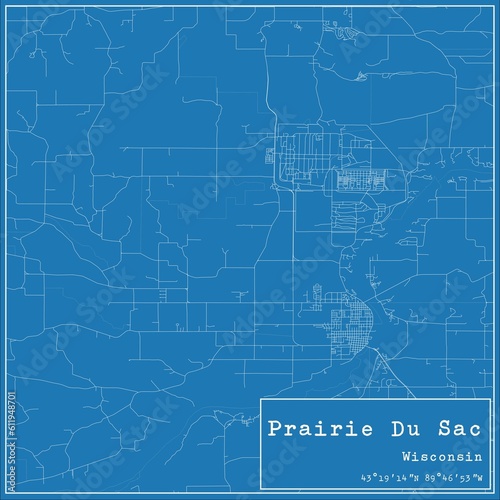 Blueprint US city map of Prairie Du Sac, Wisconsin.