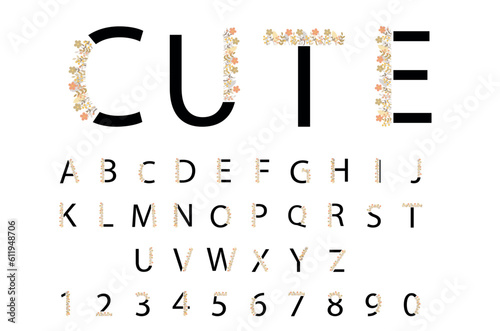 alphabet. vector drawing. the alphabet is English. a letter with flowers. partial bouquet with letters. on a white background. EPS 10.