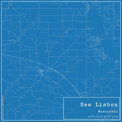 Blueprint US city map of New Lisbon, Wisconsin. photo