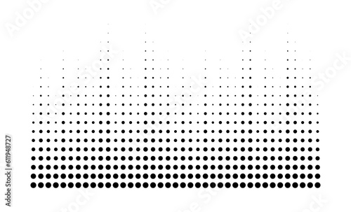 Grunge halftone dots gradient texture background. Black and white circle dots pattern. Spotted vector illustration