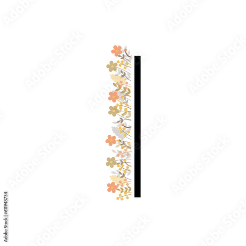 the letter I. vector drawing. the alphabet is English. a letter with flowers. partial bouquet with letters. on a white background. EPS 10.