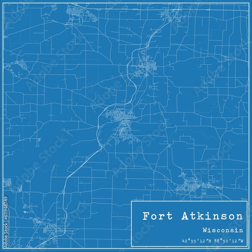 Blueprint US city map of Fort Atkinson, Wisconsin. photo