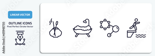 sauna outline icons set. sauna thin line icons pack included aroma stimulation, hamam, hormones, adrenalin rush vector.