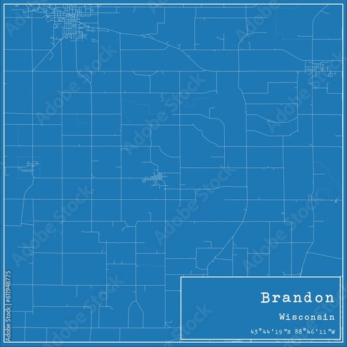 Blueprint US city map of Brandon, Wisconsin.