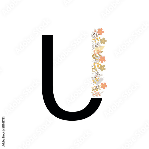 the letter U. vector drawing. the alphabet is English. a letter with flowers. partial bouquet with letters. on a white background. EPS 10.
