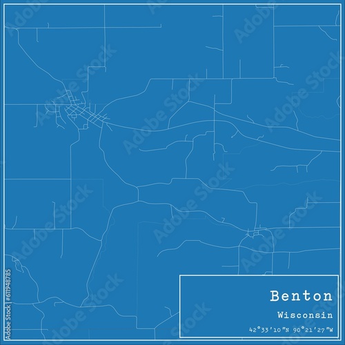 Blueprint US city map of Benton, Wisconsin. photo